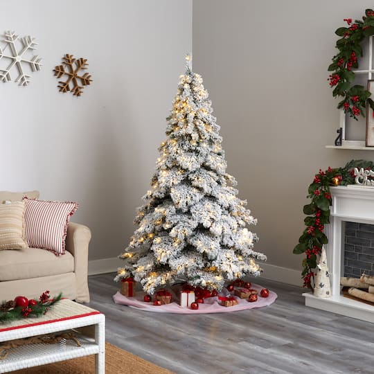 7ft. Pre-Lit Flocked Austria Fir Artificial Christmas Tree, White LED Lights